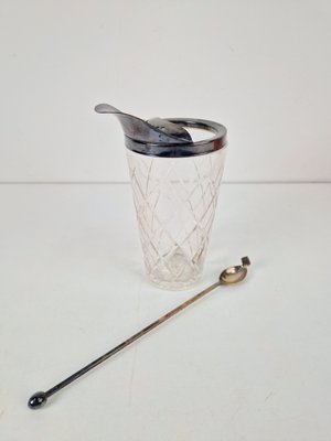 Vintage Martini Cocktail Mixer & Spoon in Crystal & Silver-Plating from Val Saint Lambert, 1960s, Set of 2-AXJ-2020522