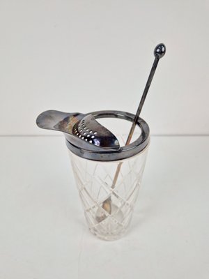 Vintage Martini Cocktail Mixer & Spoon in Crystal & Silver-Plating from Val Saint Lambert, 1960s, Set of 2-AXJ-2020522