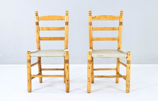 Vintage Mediterranean Chairs in Wood and Rope, 1920s, Set of 2-IJF-1789981