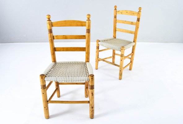 Vintage Mediterranean Chairs in Wood and Rope, 1920s, Set of 2-IJF-1789981