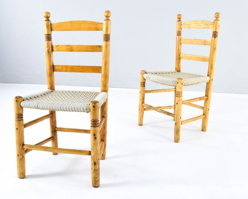 Vintage Mediterranean Chairs in Wood and Rope, 1920s, Set of 2-IJF-1789981