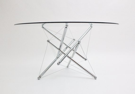 Vintage Metal and Glass Dining Table, 1980s-NB-582380