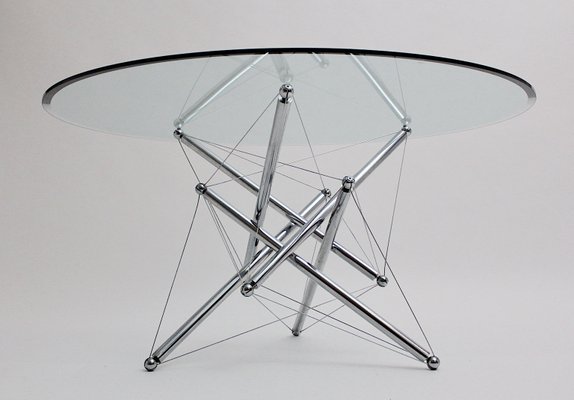 Vintage Metal and Glass Dining Table, 1980s-NB-582380