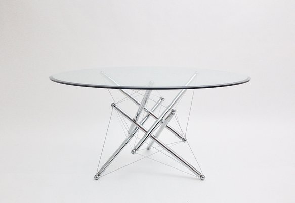 Vintage Metal and Glass Dining Table, 1980s-NB-582380