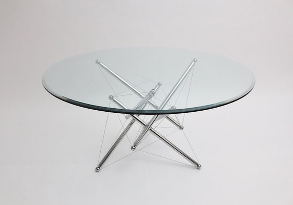 Vintage Metal and Glass Dining Table, 1980s-NB-582380