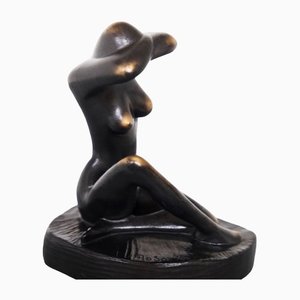 Vintage Metal and Wooden Statue of a Nude Woman, 1970s-RCE-1436102