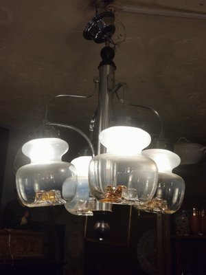 Vintage Metal & Opaline Glass Chandelier, 1970s-GEL-1240834