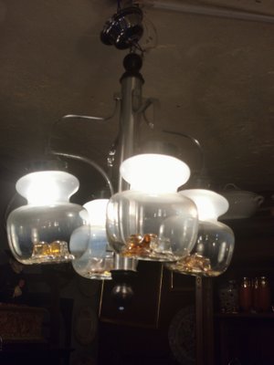 Vintage Metal & Opaline Glass Chandelier, 1970s-GEL-1240834