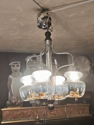 Vintage Metal & Opaline Glass Chandelier, 1970s-GEL-1240834