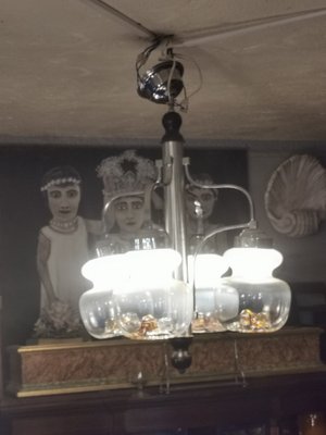 Vintage Metal & Opaline Glass Chandelier, 1970s-GEL-1240834