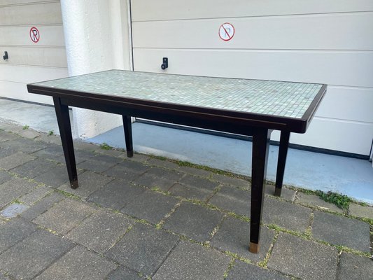 Vintage Mid-Century Regency Mosaic Dining Table in Wood Brass and Glass, 1950s-DE-1273860