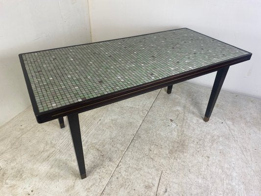 Vintage Mid-Century Regency Mosaic Dining Table in Wood Brass and Glass, 1950s-DE-1273860