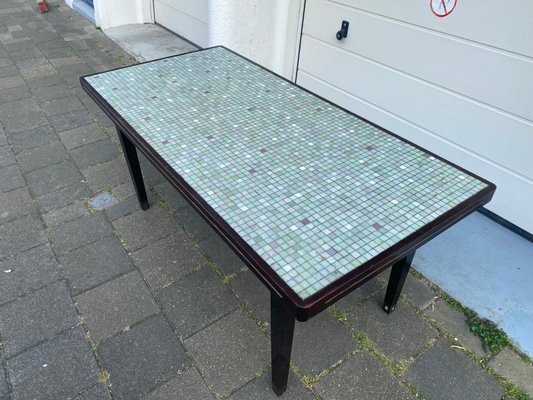 Vintage Mid-Century Regency Mosaic Dining Table in Wood Brass and Glass, 1950s-DE-1273860