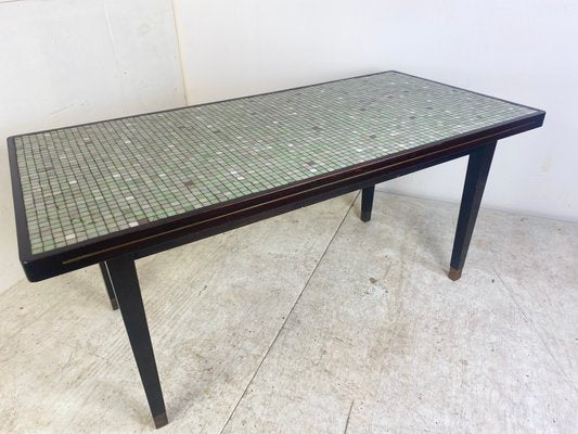 Vintage Mid-Century Regency Mosaic Dining Table in Wood Brass and Glass, 1950s-DE-1273860