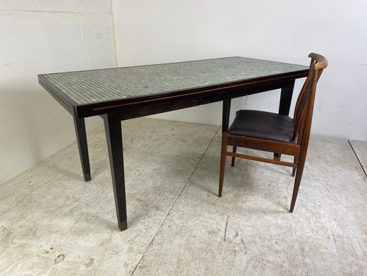 Vintage Mid-Century Regency Mosaic Dining Table in Wood Brass and Glass, 1950s-DE-1273860