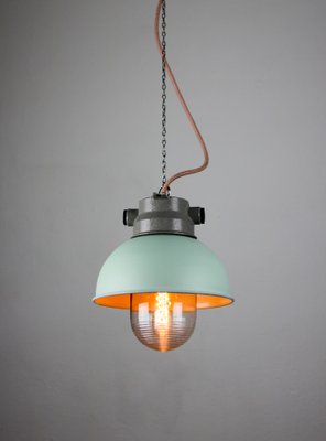 Vintage Mint Small Industrial Pendant Lamp from TEP-HGJ-739251