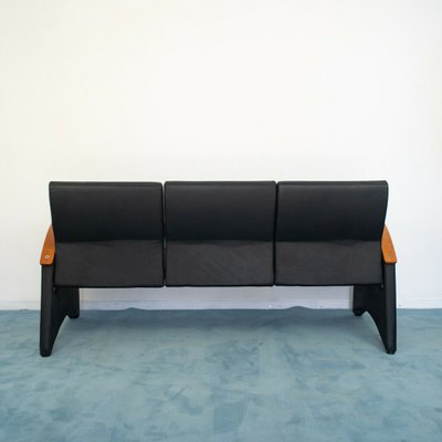 Vintage Modern Black Eco-Leather 3-Seat & 2-Seat Sofas from Throna, 1970s, Set of 2-ZLY-726381