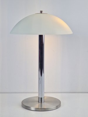 Vintage Modern Mushroom Table Lamp in Sandblasted Glass Stainless Steel & Chrome, 1960s-AXJ-2040406