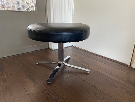 Vintage Modernist Chrome and Leather Stool Ottoman, 1970s-DE-770526