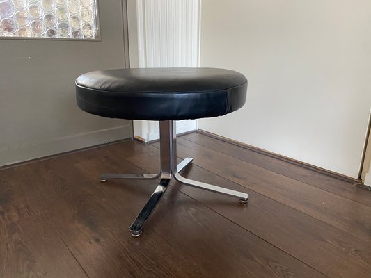 Vintage Modernist Chrome and Leather Stool Ottoman, 1970s-DE-770526