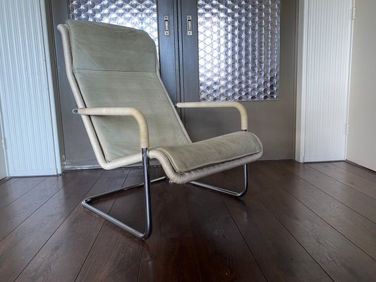 Vintage Modernist Chromed Tubular Steel, Rattan & Leather Easy Chair in Style of Thonet, 1970s-DE-1437942