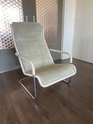 Vintage Modernist Chromed Tubular Steel, Rattan & Leather Easy Chair in Style of Thonet, 1970s-DE-1437942