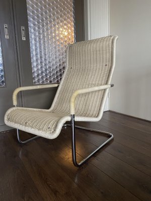 Vintage Modernist Chromed Tubular Steel, Rattan & Leather Easy Chair in Style of Thonet, 1970s-DE-1437942