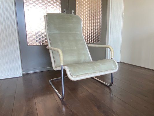 Vintage Modernist Chromed Tubular Steel, Rattan & Leather Easy Chair in Style of Thonet, 1970s-DE-1437942