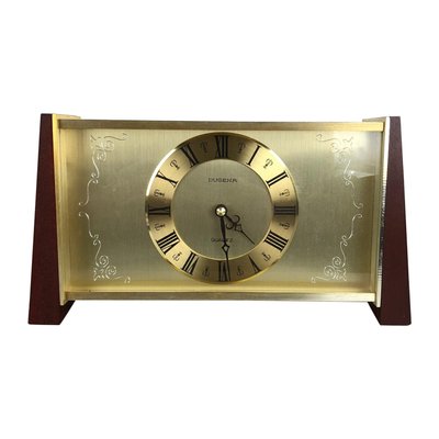 Vintage Modernist Wooden Teak Brass Table Clock by Dugena, Germany, 1960s-QZ-1114569