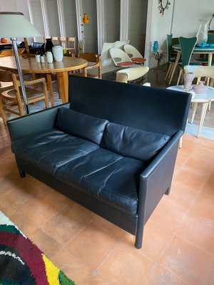 Vintage Molteni Black Leather Sofa, 1980s-QVY-1771263