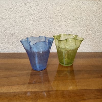 Vintage Murano Bollicine Glass Cartoccio Vases, 1950s, Set of 2-YGE-1373704