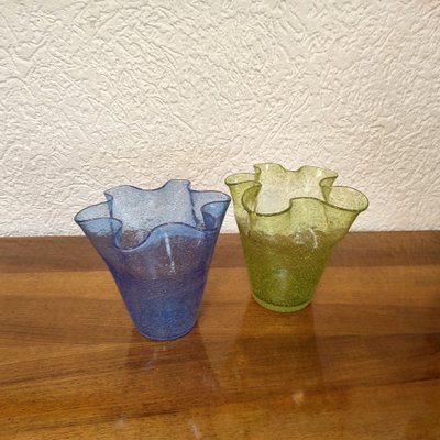 Vintage Murano Bollicine Glass Cartoccio Vases, 1950s, Set of 2-YGE-1373704