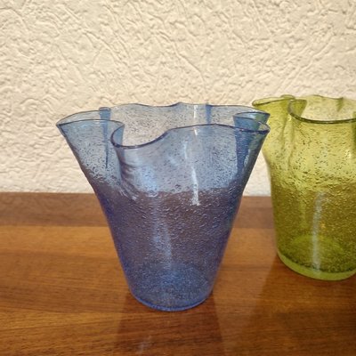 Vintage Murano Bollicine Glass Cartoccio Vases, 1950s, Set of 2-YGE-1373704