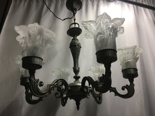 Vintage Murano Glass and Metal Chandelier, 1950s-WQQ-795998