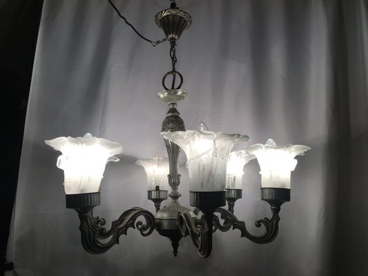 Vintage Murano Glass and Metal Chandelier, 1950s-WQQ-795998