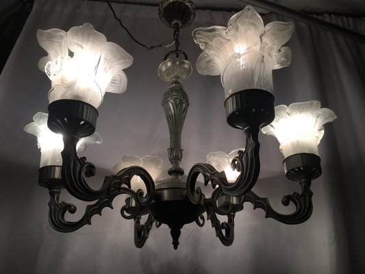 Vintage Murano Glass and Metal Chandelier, 1950s-WQQ-795998