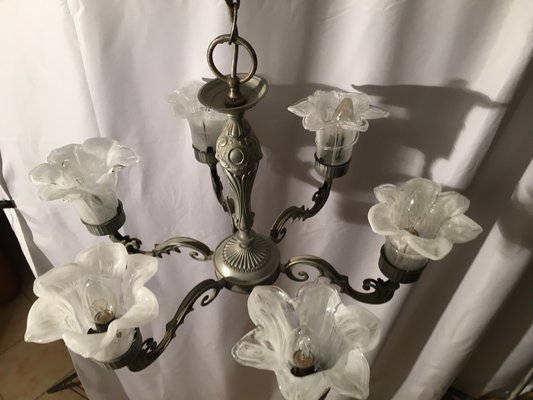 Vintage Murano Glass and Metal Chandelier, 1950s-WQQ-795998