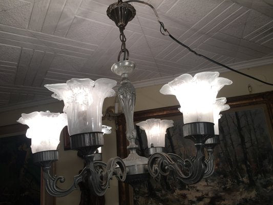 Vintage Murano Glass and Metal Chandelier, 1950s-WQQ-795998