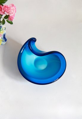 Vintage Murano Glass Anemone Blue Bowl, Italy, 1970s-HUY-1016531