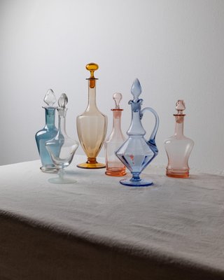 Vintage Murano Glass Carafes with Stoppers, Italy, 1950s, Set of 6-HVJ-2026492