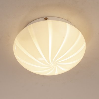 Vintage Murano Glass Ceiling Lamp in White Milk with Swirl and Crystal, Italy, 1980s-MPO-1722235