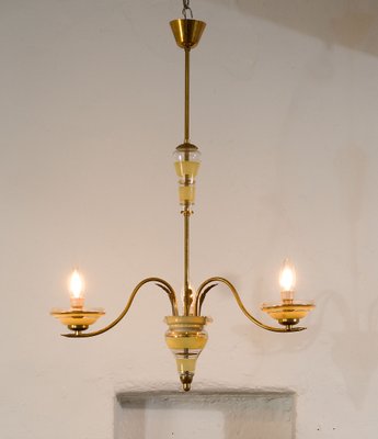 Vintage Murano Glass Gold and Brass Ceiling Lamp from Stilnovo, 1950s-QES-673661