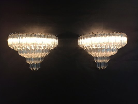 Vintage Murano Glass Sconces with 63 Transparent Quadriedri, 1979, Set of 2-FHZ-666946