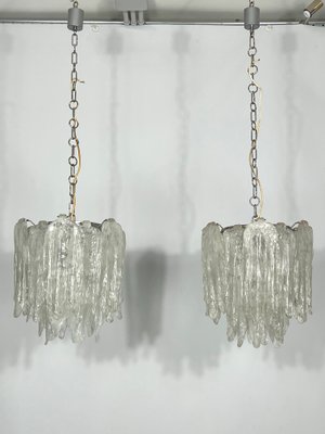 Vintage Murano Ice Glass Chandeliers from Mazzega, 1970s, Set of 2-OT-1195921