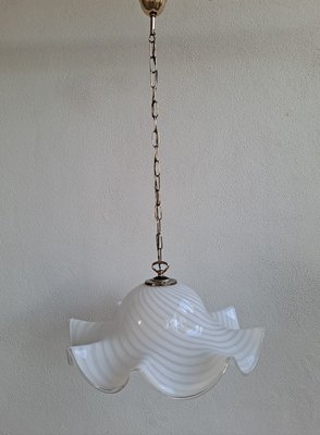 Vintage Murano White Swirl Ceiling Lamp Swirl in Murano Glass-HIT-1760046