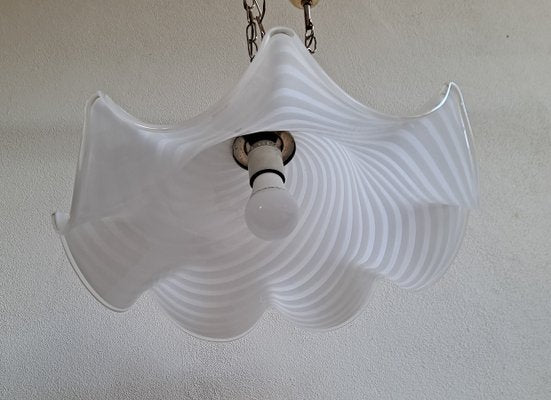 Vintage Murano White Swirl Ceiling Lamp Swirl in Murano Glass-HIT-1760046