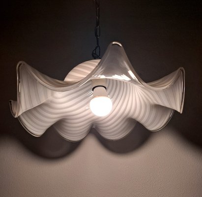 Vintage Murano White Swirl Ceiling Lamp Swirl in Murano Glass-HIT-1760046