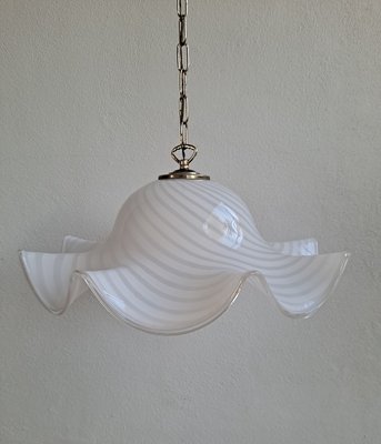 Vintage Murano White Swirl Ceiling Lamp Swirl in Murano Glass-HIT-1760046