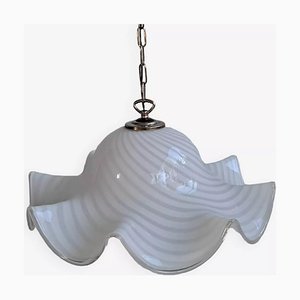 Vintage Murano White Swirl Ceiling Lamp Swirl in Murano Glass-HIT-1760046