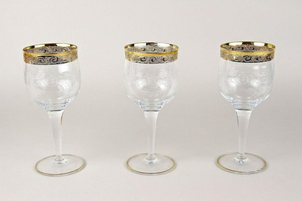 Vintage Murano Wine Glasses with Gold Rim, 1940, Set of 6-TQA-2034398